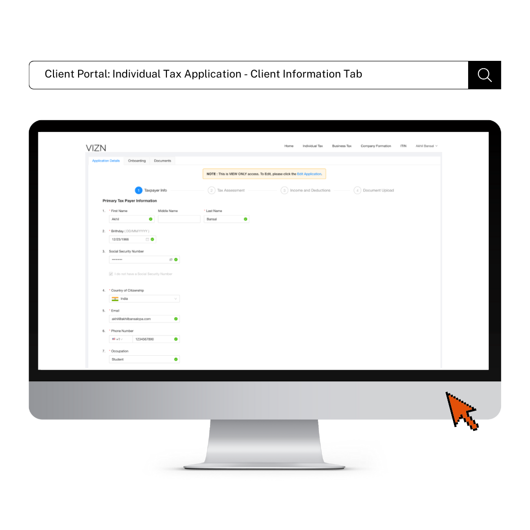 Client Portal Individual Tax Application - Client Information Tab